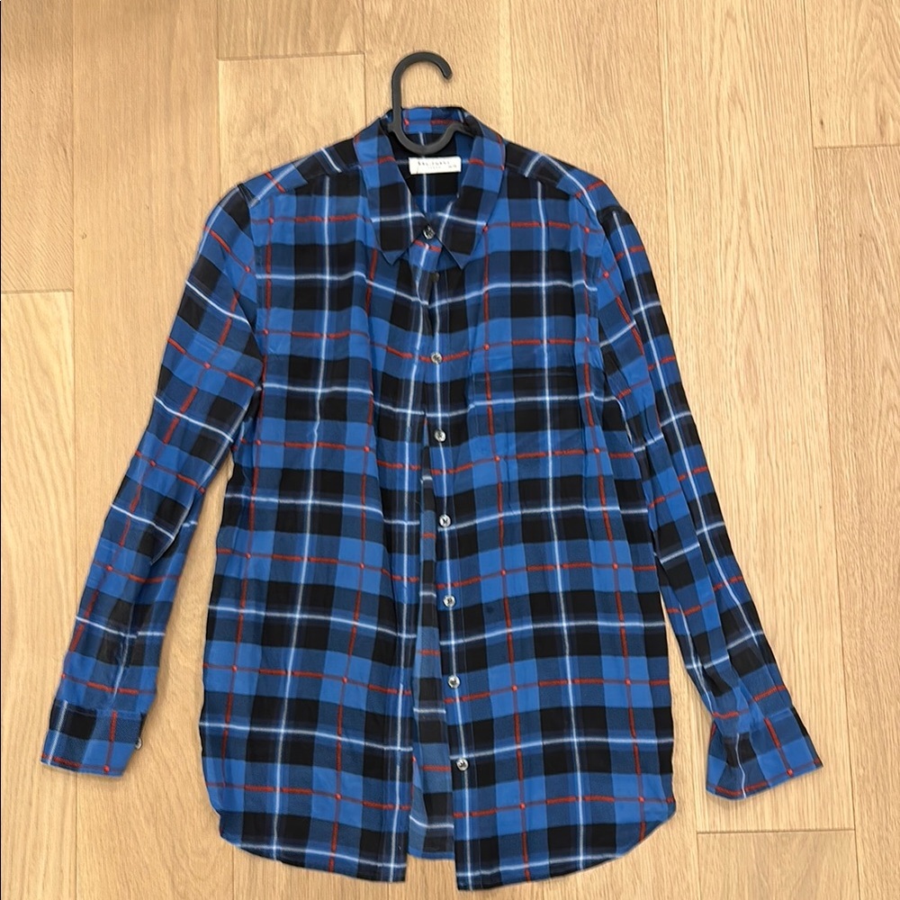 Equipment Blue and Black Plaid Casual Shirt
